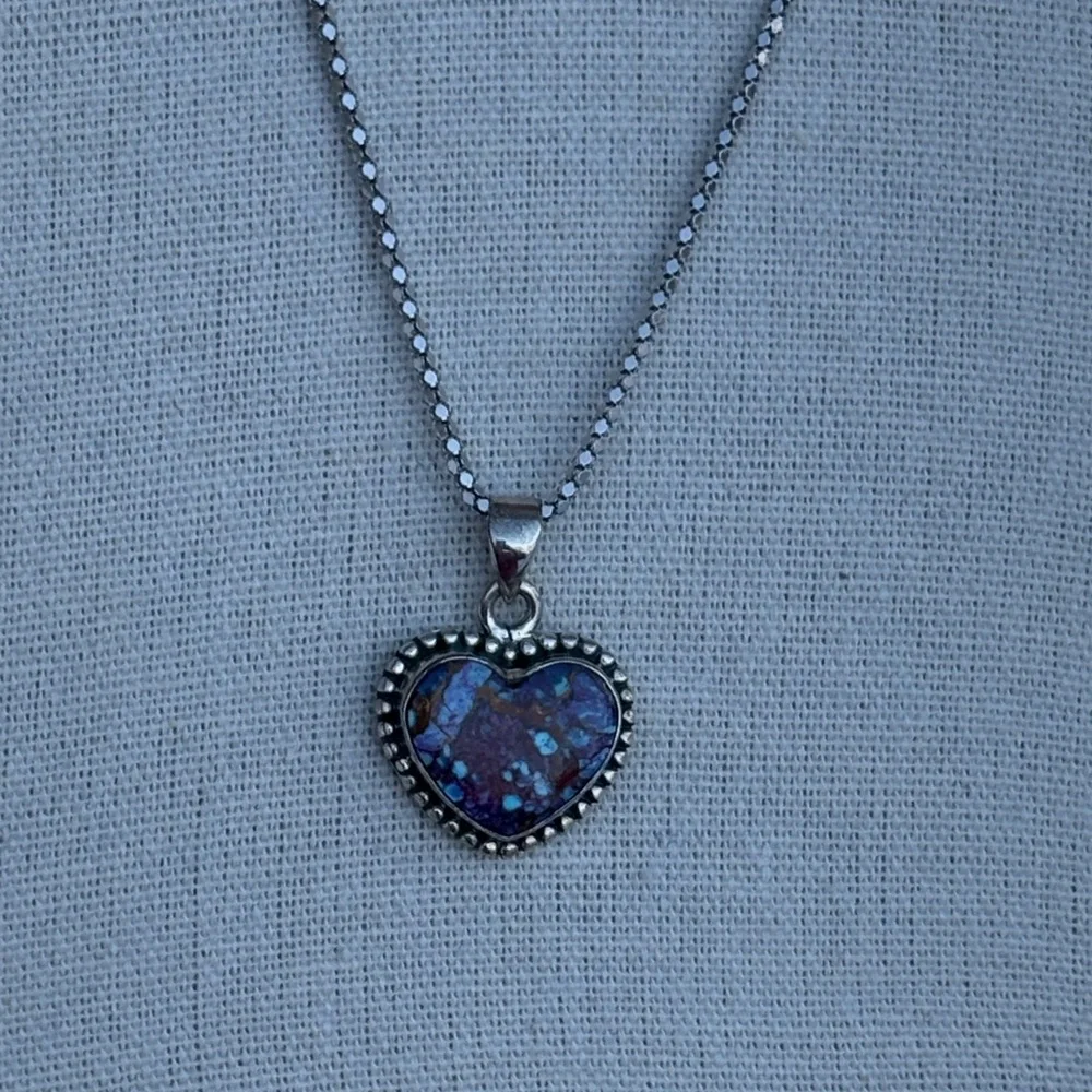 Purple Copper Turquoise Natural 7.30ct Heart Pendant Sterling Silver 20